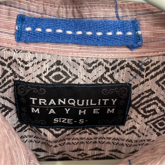 Tranquility Mayhem Long Sleeve Button Up Maroon White Shirt Mens Size S - Picture 9 of 11